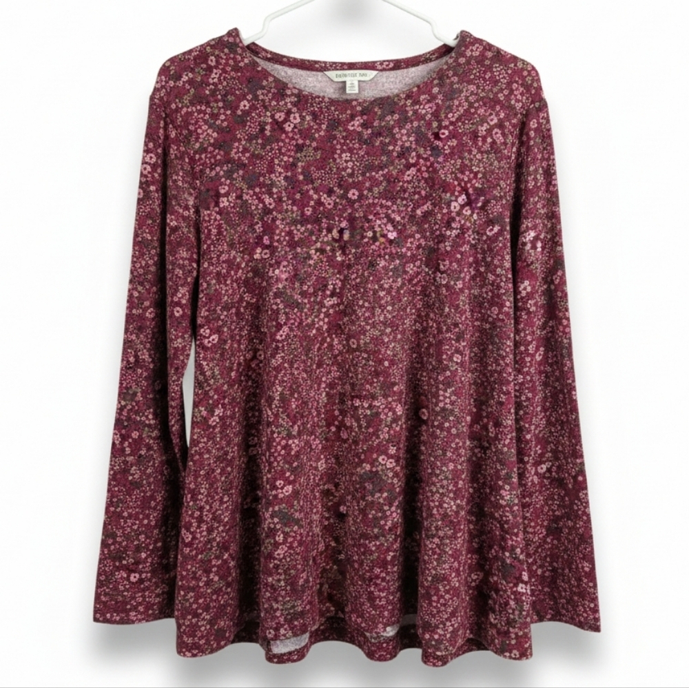 Croft & Barrow Pink and Black Floral Long Sleeve Top